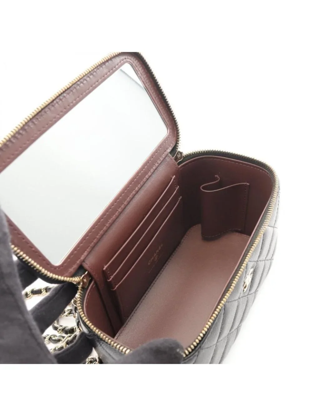 Chanel Shoulder Bag Quilted Small Vanity Black Caviar Leather Chain